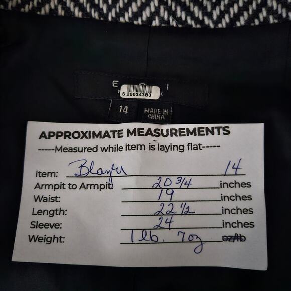 ECI New York Womens Blazer 14 Black White Herringbone Tweed Jacket Chic Workwear - Picture 14 of 15